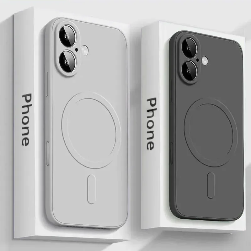 Luxusní silikonový kryt MagSafe s tekutým povrchem pro iPhone 16, 15, 14, 13, 12, 17, Pro Max Plus, magnetický bezdrátový nabíjecí kryt