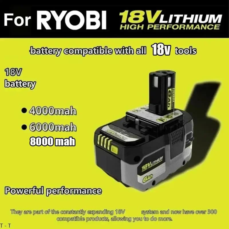 Používá se pro vysoce výkonnou lithiovou baterii RYOBI 18V s nízkým samovybíjením, vhodnou pro veškeré nářadí P104, P107 P109 P108