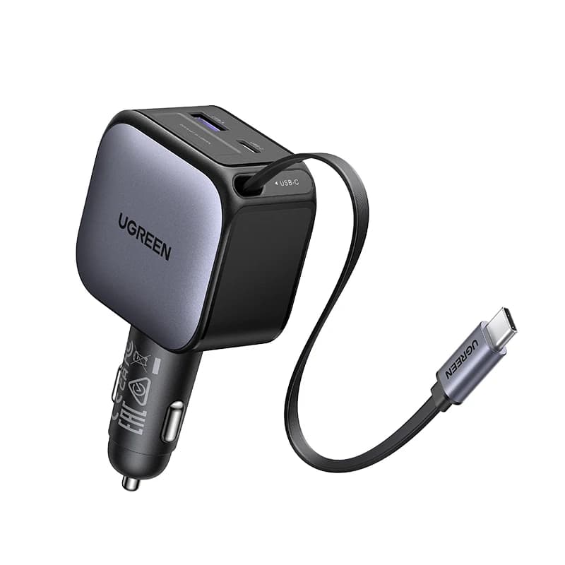 Autonabíječka UGREEN 145W 90W 60W, 3 porty USB-C a 1 port USB-A, PD QC4.0, rychlé nabíjení s výsuvným kabelem pro iPhone 17 Pro a MacBook
