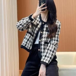 Podzimní zimní kostkovaná krátká dámská bunda, korejská ležérní elegance, styl bohyně, malá vůně, větruodolné svrchní oblečení bez rukávů, volný střih - náhled 2