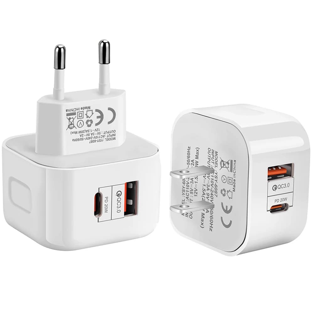 2portový PD konektor 20W USB typu C QC3.0 rychlonabíjecí adaptér do zásuvky pro iPhone 14 13 12 ProMax nabíjecí konektor příslušenství pro telefony