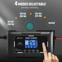 HTRC 12V/24V nabíječka autobaterií 15A automatická nabíječka pro lithiové, LiFePO4, AGM, gelové olověné baterii do auta - náhled 2