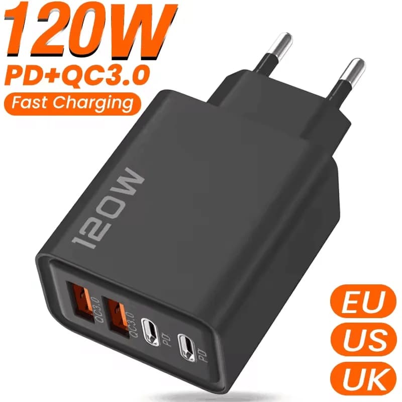 Celková 120W rychlonabíječka typu C adaptér pro mobilní telefony pro iPhone, Samsung, Xiaomi Quick Charge3.0 PD EU/US zástrčka do zásuvky