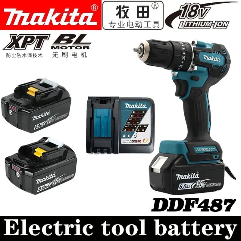 Makita DDF487 18V akumulátorová bezuhlíková elektrická vrtačka/šroubovák kompaktní vysoký točivý moment LXT elektrický bezuhlíkový motor s proměnnými otáčkami