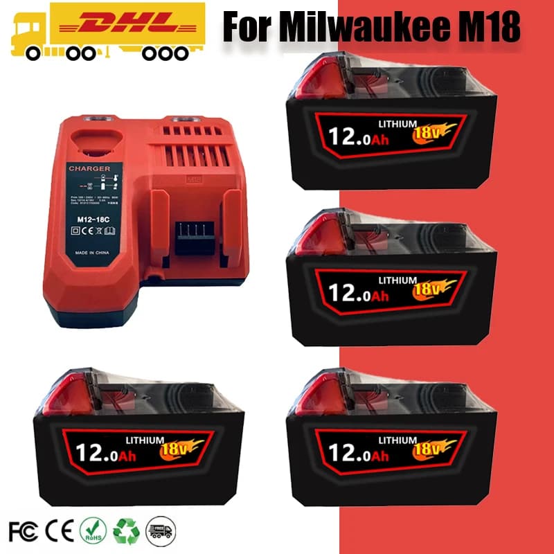 Pro baterii Milwaukee 18V M18-HB3 s vysokou energií 12AH, originální nabíječka Milwaukee M12-18FC 48-11-1815