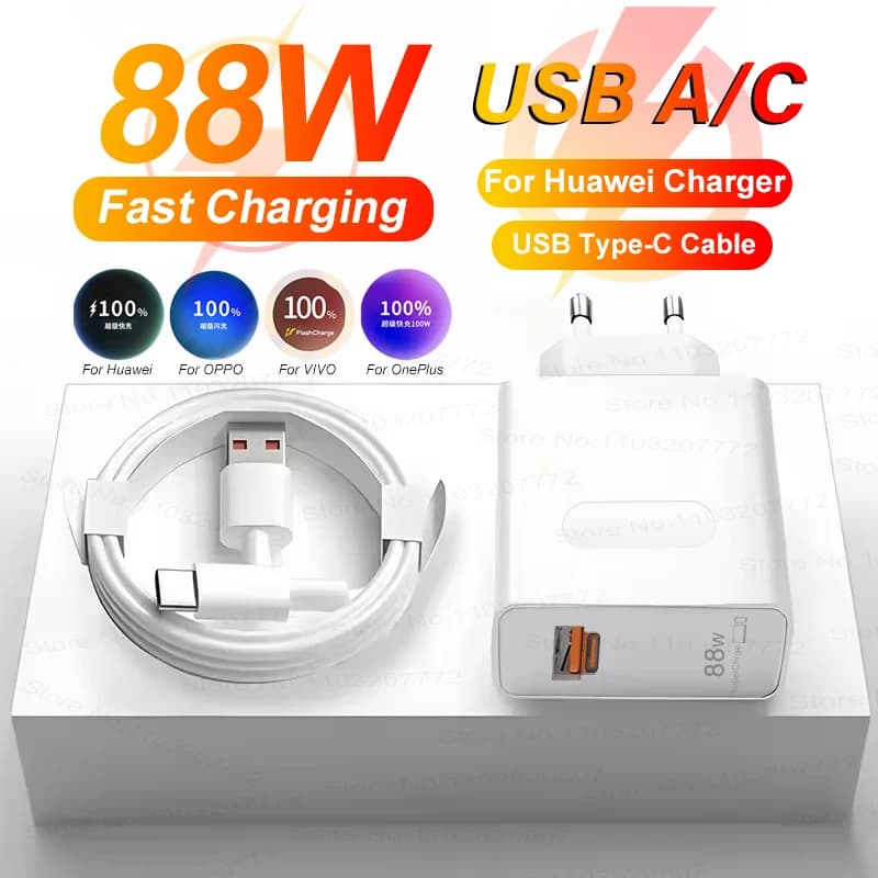 Originální 88W duální nabíječka SuperCharge pro HUAWEI P60 Honor 400 200 Magic 7 6 Pro 6A kabel typu C USB AC PD napájecí adaptér