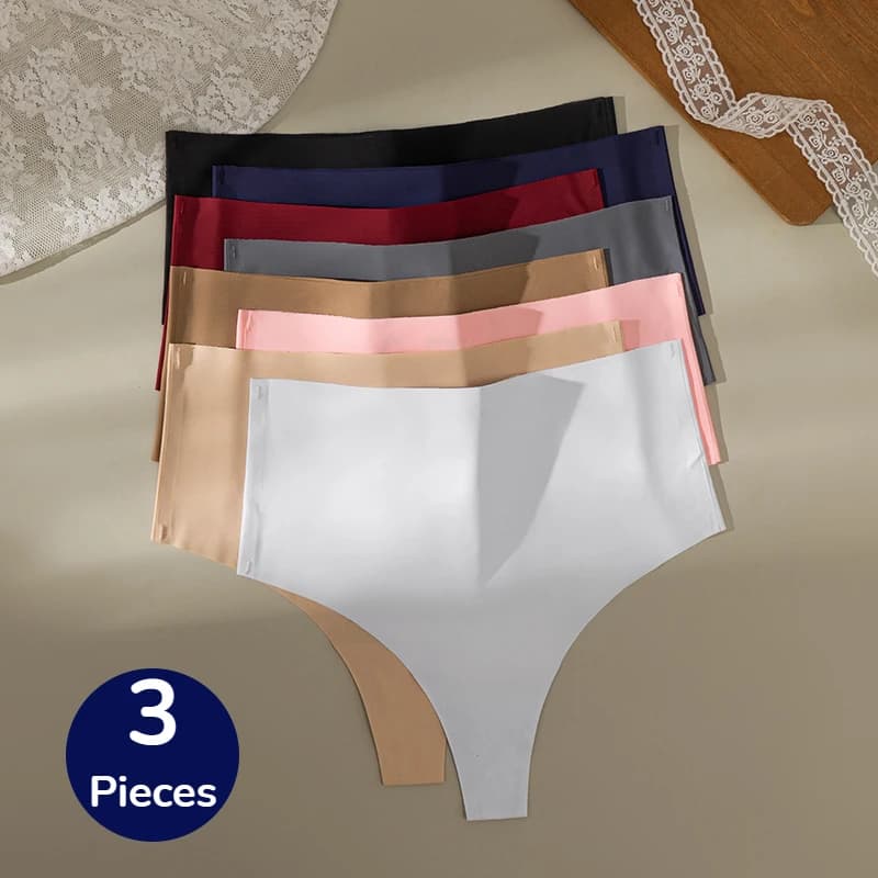 BZEL 3ks/sada dámských kalhotek s vysokým pasem, bezešvé tanga, měkké hedvábné saténové spodní prádlo, sexy spodní prádlo, sportovní útulné tangá