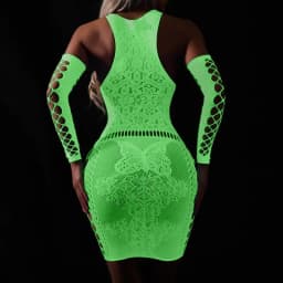 Rybářská síť, průhledná dámská sexy dvoudílná sada, fluorescenční body s otevřeným rozkrokem, Dacne Party Club, světelné erotické oblečení - náhled 5