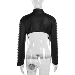Punková zkrácená bunda z umělé kůže pro ženy jaro 2024 streetwear sexy slim fit nýtovaný PU top - náhled 6