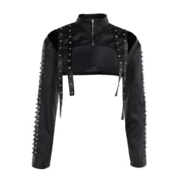Punková zkrácená bunda z umělé kůže pro ženy jaro 2024 streetwear sexy slim fit nýtovaný PU top - náhled 5