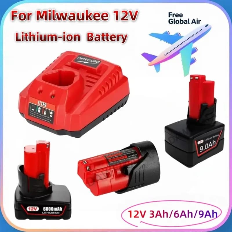 Pro baterii Milwaukee 12V 3Ah/6Ah/9Ah kompatibilní s M12 XC 48-11-2410 48-11-2420 48-11-2411 12V akumulátorové nářadí