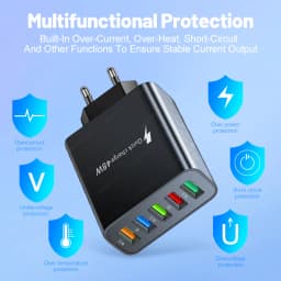 48W USB nabíječka pro telefon s 5 porty, rychlonabíječka Quick Charge 3.0 pro iPhone 14 13, Samsung OnePlus, Xiaomi, EU/US, vícenásobná zástrčka - náhled 3