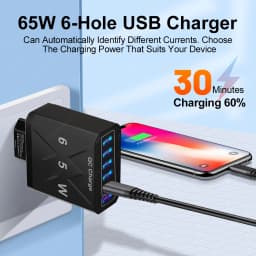 65W 6portová USB nabíječka Rychlonabíjecí adaptér pro telefon pro iPhone Samsung Xiaomi EU/US/UK/KR Rychlonabíječka do zásuvky - náhled 2
