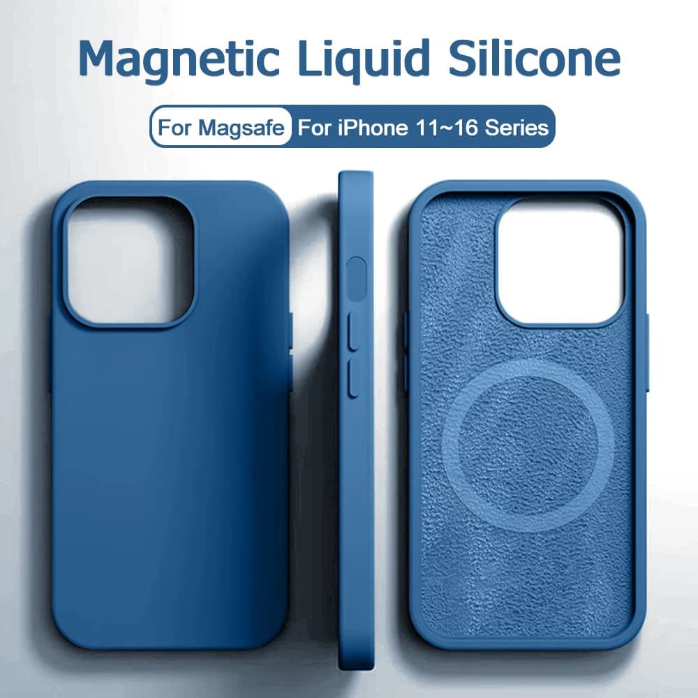 Originální magnetický tekutý silikonový nárazuvzdorný kryt pro iPhone 16 11 12 14 13 15 Pro Max 16 Plus pro bezdrátové nabíjení MagSafe