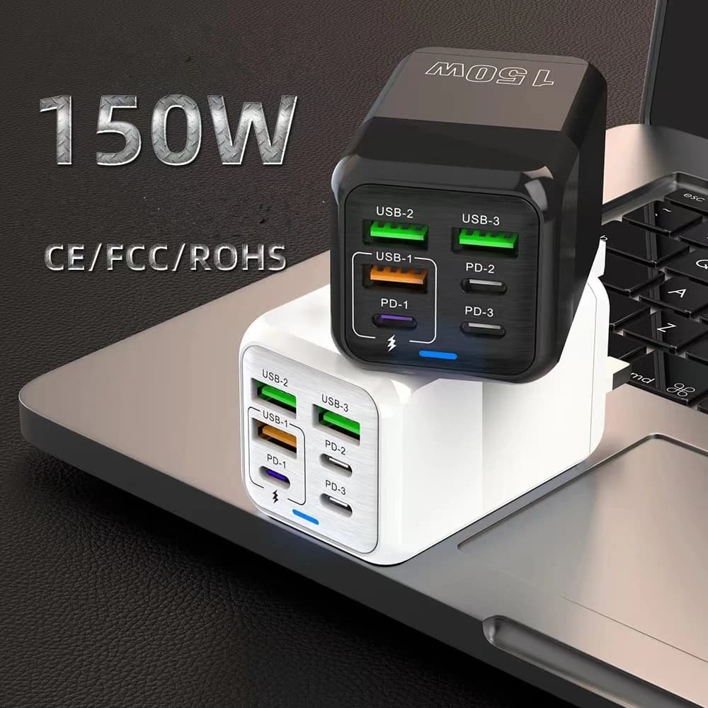 150W 6portová PD QC 4.0 USB C rychlonabíječka do zásuvky super rychlé nabíjení pro iPhone Samsung iPad Xiaomi Huawei OnePlus Poco