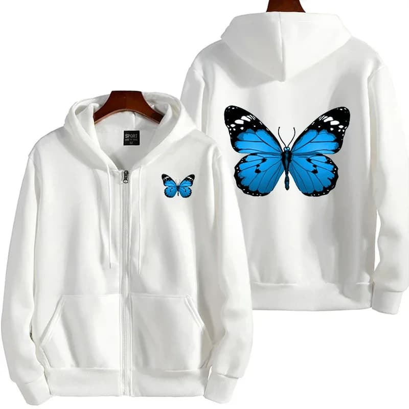 Dámský kabát s motýlím potiskem, ležérní mikina s kapucí a zipem, sportovní běžecké oblečení, výprodeje, všestranná dámská bunda