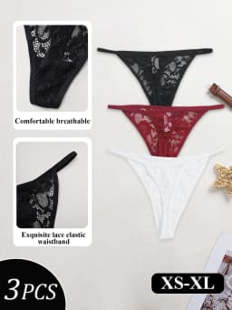 3ks sexy krajkové tanga s nízkým pasem a T-back spodní prádlo pro ženy elegantní krajkové květinové tangá s květinovým vzorem, bikiny, kalhotky, tanga mujer XS-XL - náhled 3