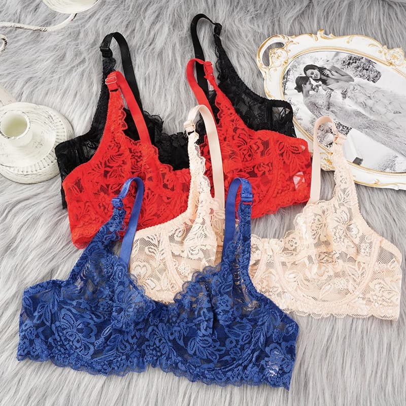 ALLTOOALL Dámské sexy krajkové podprsenky Plus Size Push Up Bralette Duté výšivky Spodní prádlo Podprsenka Dámská podprsenka s kosticemi