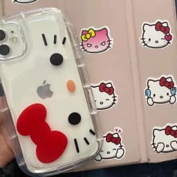Pouzdro s motivem Hello Kitty s červenou mašlí a tlustým popruhem pro iPhone 16 14 12 13 11 15 Pro Max XR XS MAX 7 8Plus MINI Y2K Girl Kawaii Cover - náhled 6