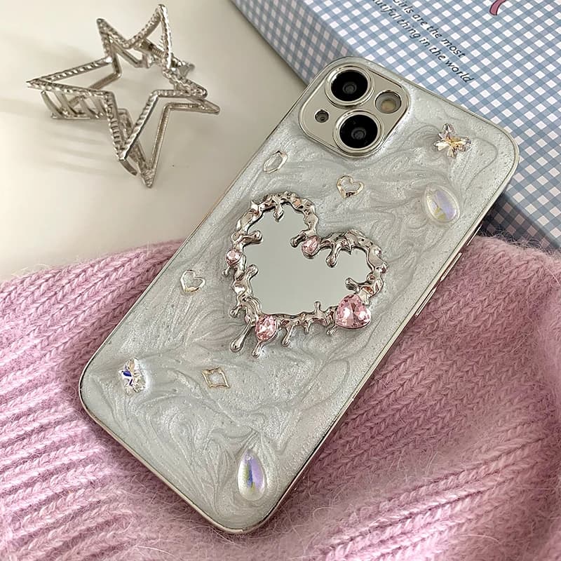 3D Láska Motýl Květina Diamantové Zrcadlo Telefon Pouzdro pro iPhone 16 15 14 13 12 Pro Max Plus Dívka Třpytivé Pokovování Pevné PC Pouzdro