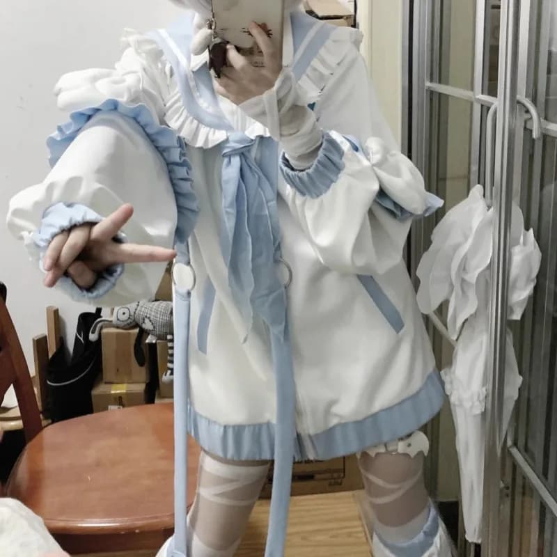 Matakawa Lolita bundy pro ženy, kontrastní barevné volánky, japonský styl, sladká Chaqueta Mujer, jaro, podzim, módní svrchní oblečení