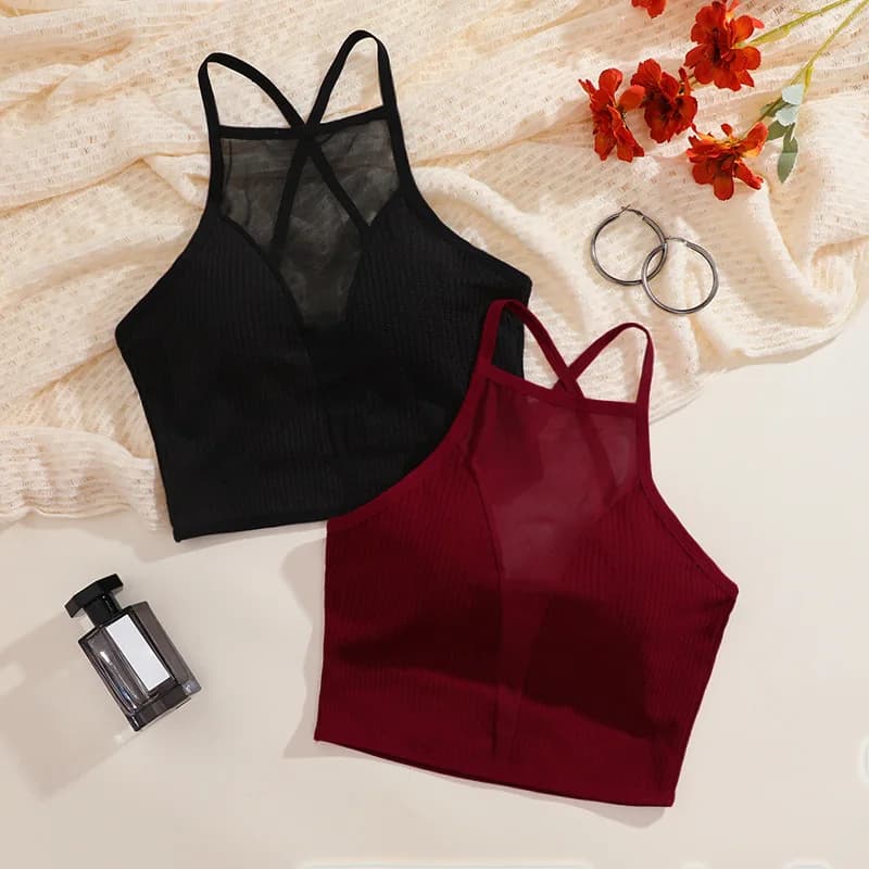 Sexy síťované tílko Crop Top Korzet Bezešvé spodní prádlo s odhaleným zadkem Horké módní ženy ležérní tílko Bralette Nastavitelné spodní prádlo