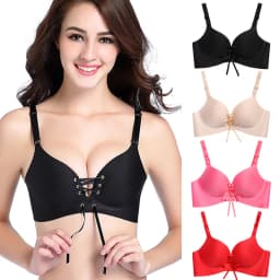 Dámské sexy push-up podprsenky bez kostic, bezešvé spodní prádlo, hluboké V, s mašlí, bezešvé, tílko - náhled 2