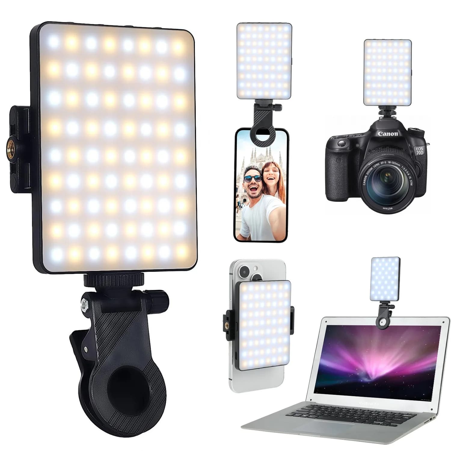 Selfie světlo s klipem na telefon pro iPhone, iPad, notebook, kameru, LED světlo na telefon, klip, výplňové světlo pro TikTok video líčení