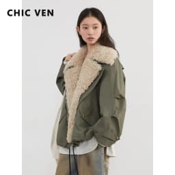 CHIC VEN Women Coats Streetwear Loose Casual New Retro Motorcycle Cotton Jacket Thick Warm Female Ov