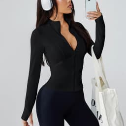 Dámská jarní a letní bunda na jógu se stojáčkem a zipem, zeštíhlující, sluneční, s dlouhým rukávem, luxusní a fitness top - náhled 6