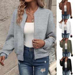 Women's autumn and winter new solid color simple and exquisite zipper jacket baseball collar casual 