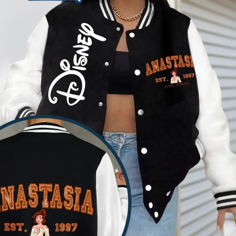 Disney princezna Anastasia bunda baseballová bunda dámská podzimní/zimní bunda Y2K ležérní unisex streetwear