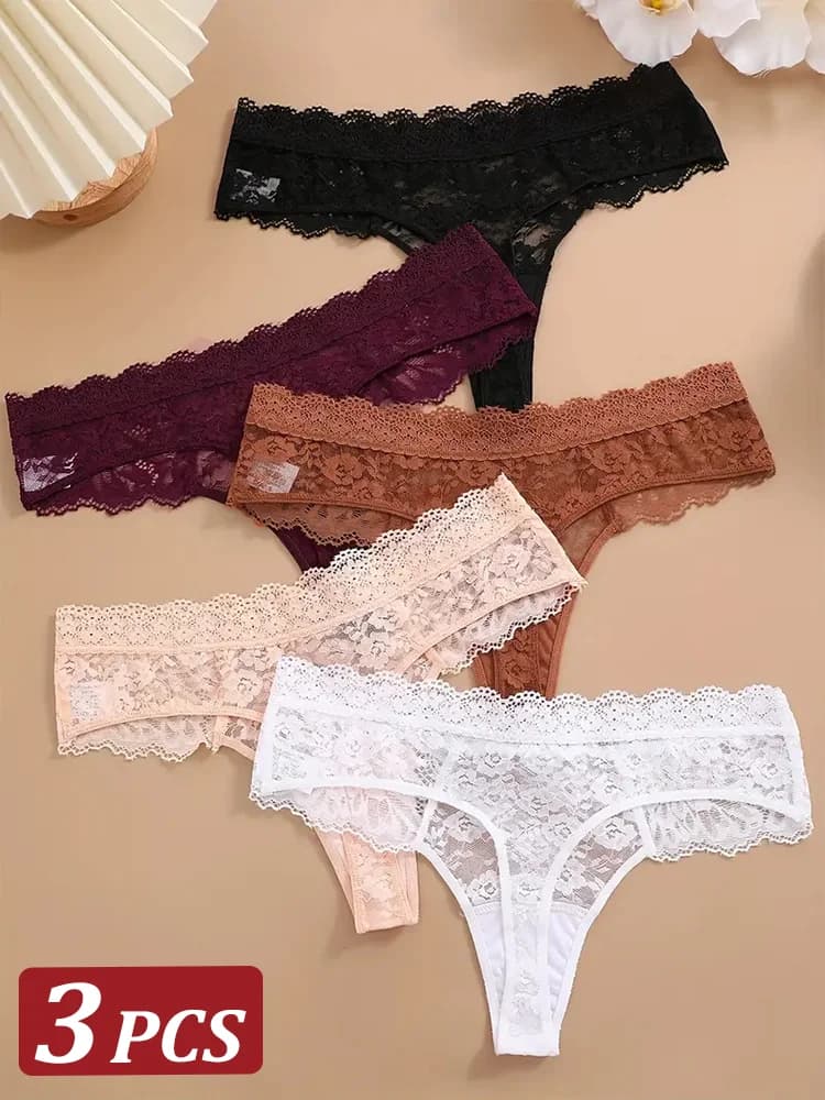 3ks krajkové sexy tanga ženy s nízkým pasem kalhotky sexy měkké dámské spodní prádlo moderní květinové kalhotky ženské květinové kalhotky spodní prádlo