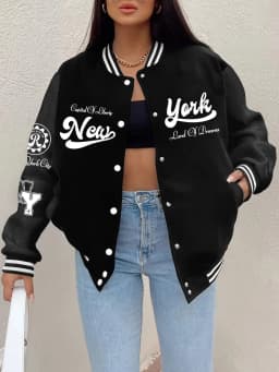 New York City Nikdy se nevzdávej tiskové bundy Dámské zimní fleecové teplé baseballové dresy Casual Pocket Coats Street Loose Clothes - náhled 2