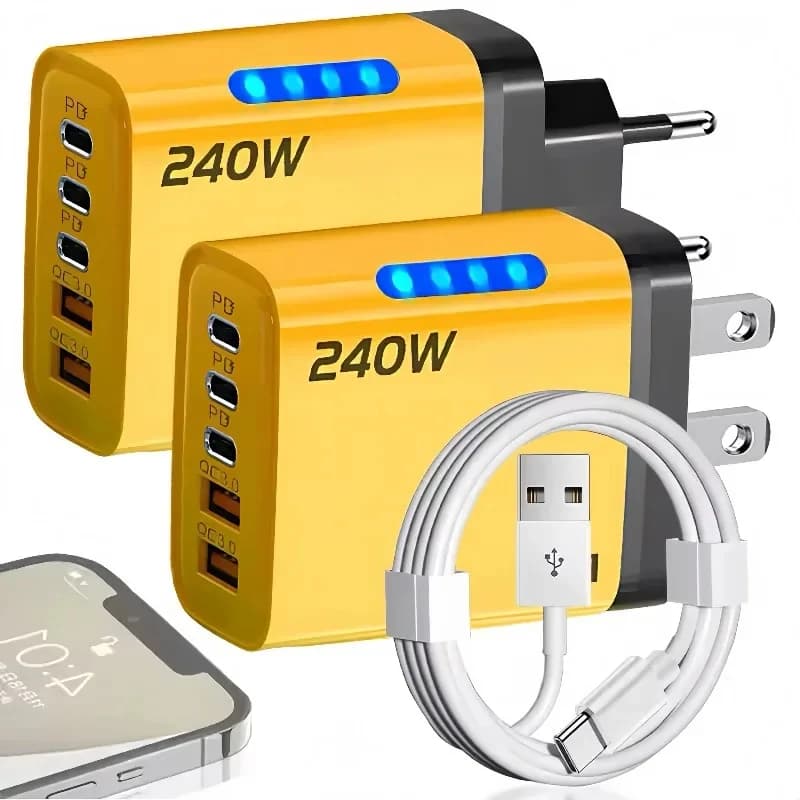 5v1 GaN stolní nabíječka pro iPhone 16 15pro notebook Samsung 240W rychlonabíjecí adaptér 10A USB-C kabel 3PD 2 SB nabíječka