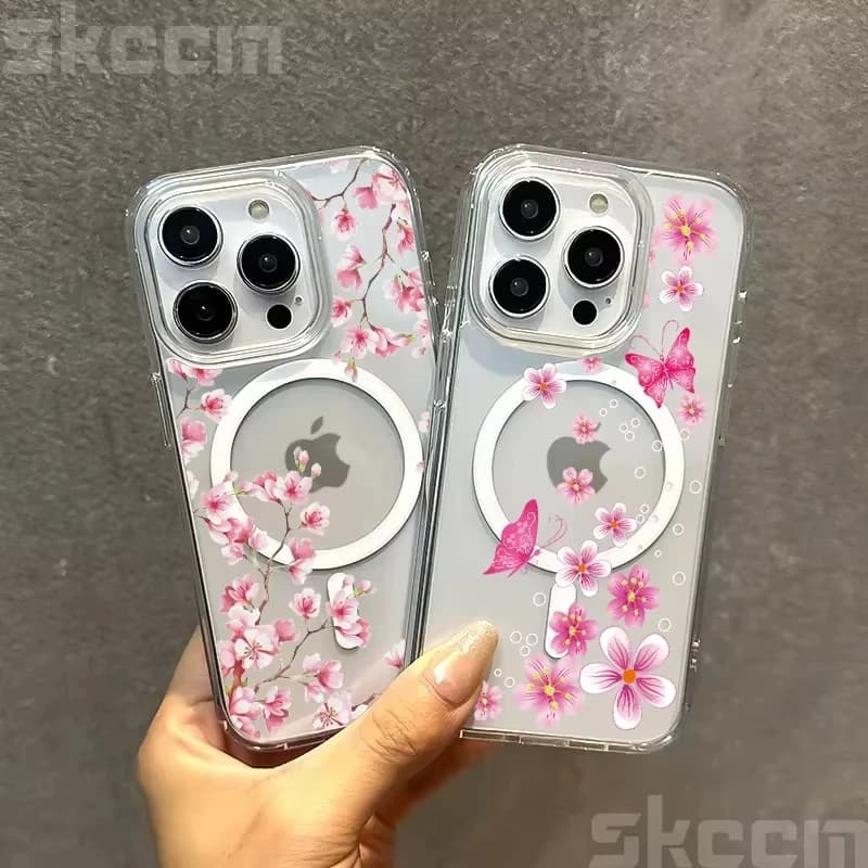 Růžové třešňové květy Nabíjecí pouzdro pro Samsung Galaxy S25 S24 S23 S22 Ultra S21 Plus S20 Průhledný kryt na telefon