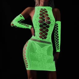 Rybářská síť, průhledná dámská sexy dvoudílná sada, fluorescenční body s otevřeným rozkrokem, Dacne Party Club, světelné erotické oblečení - náhled 4