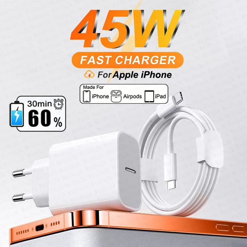 Originální nabíječka PD 45W typu C pro Apple iPhone 17 16 15 14 13 12 11 Pro Max Air Plus Samsung Xiaomi Charge Fast Charging Cable