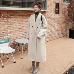 Plus Size High-End Lazy Oatmeal Woolen Coat Women's Long 2025 Autumn Winter Mid-Length Coat Jacket F
