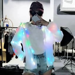 Svítící bunda s kapucí, svítící bunda, LED bunda s kapucí, zářivými barvami, dlouhým rukávem, kapsami na klubové koncerty, taneční večírky - náhled 3