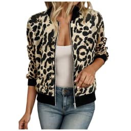 Dámské bomber bundy větších velikostí s leopardím potiskem a dlouhým rukávem, zapínání na zip, falešný výstřih, baseballové kabáty, trendy streetwear, ležérní outfity - náhled 2