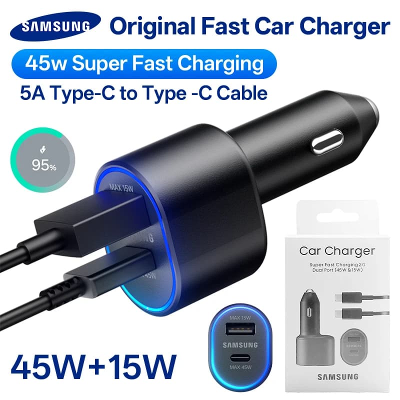 Originální nabíječka do auta Samsung 45W s rychlonabíječkou typu C pro Samsung S25 S24 S23 Ultra Plus S22 S21 FE A54 A55 Z Flip Z Fold 7 6 5 4
