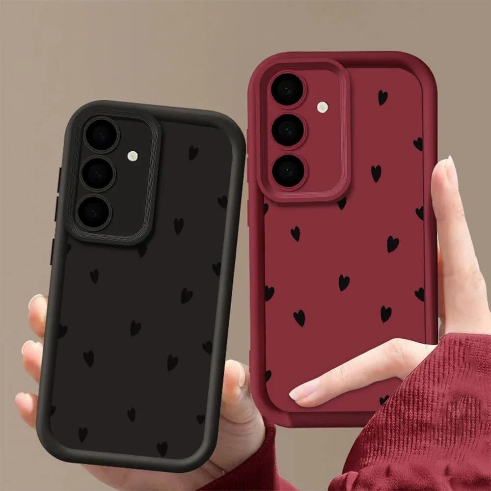 Měkký kryt s motivem srdce s motivem černého srdce pro Samsung Galaxy S24 FE S22 S21 S23 S20 S24 S25 Ultra PIus FE A35 A15 A54 A55 5G