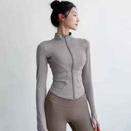 Rychleschnoucí fitness bunda se stojáčkem pro ženy, slim-fit, zip, jóga, dlouhý rukáv, prodyšný běžecký sportovní cyklistický top - náhled 3