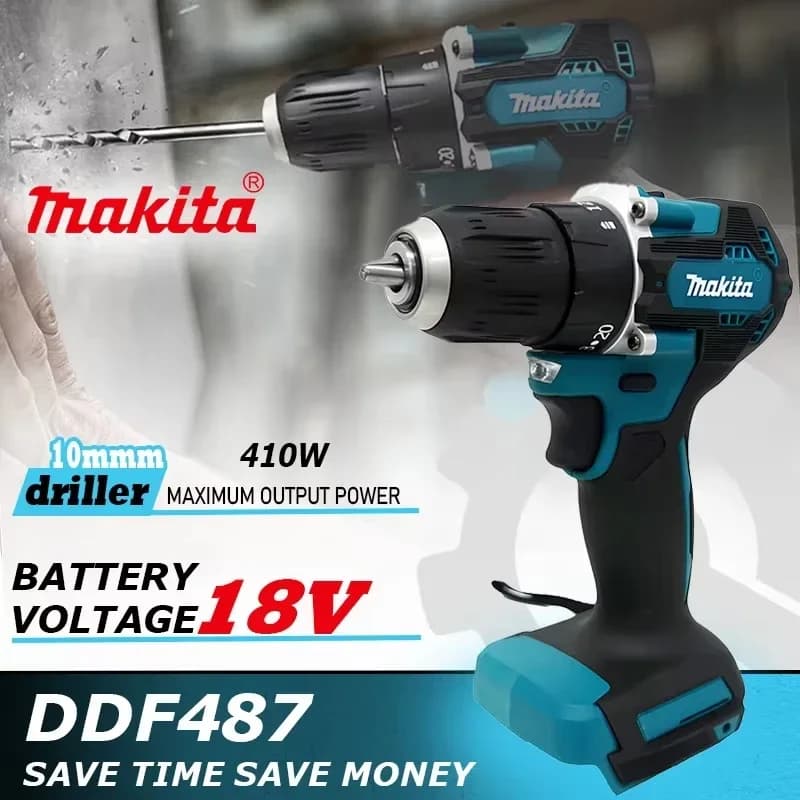 Makita Original DDF487 Akumulátorový šroubovák, bezkartáčový elektrický rázový šroubovák, dobíjecí elektrické nářadí 18V