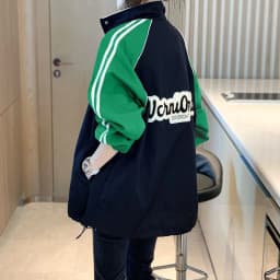 Jarní podzimní nové dámské trendy kontrastní barevné patchworkové nadrozměrné bundy na zip, ležérní streetwear kabáty s dlouhým rukávem Y2K - náhled 2