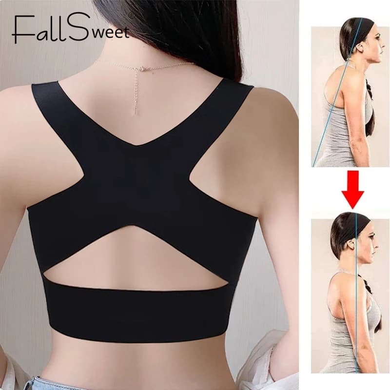 FallSweet Podprsenka na korekci držení těla pro ženy Push-up sportovní podprsenka bez kostic Crop topy měkké pevné sexy spodní prádlo dámská podprsenka M-5XL