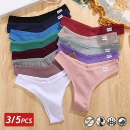 FINETOO 3/5Pcs Cotton Brazilian Panties Women's Panties Sexy V Waist T-Back Underwear Female Soft Un