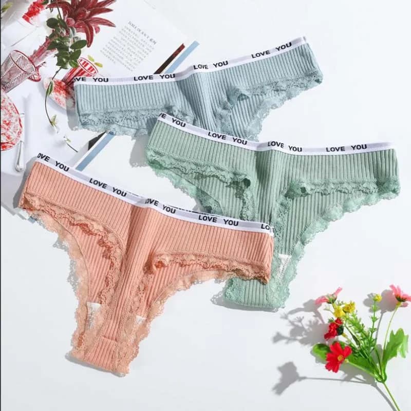 3 ks/sada krajkové tanga dámské tanga s nízkým pasem sexy spodní prádlo bavlněné kalhotky laides kalhotky s T-back dívčí spodní prádlo dámské kalhotky