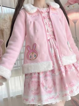 2025 Japanese Kawaii Cartoon Embroidery Coat Women Fur Patchwork Autumn Cute Jacket Y2k Aesthetic Gi